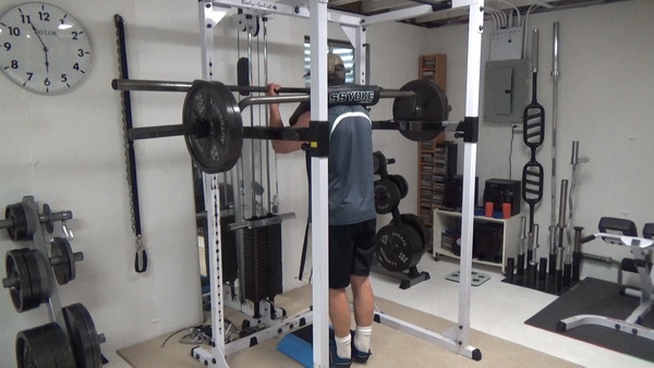 At Home Calf Training With Self Spotted Yoke Bar Standing Calf Raises