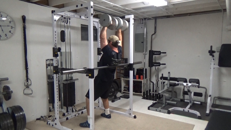 Standing Barbell-Braced Dumbbell Shoulder Press Top