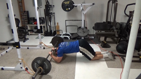 Barbell Tricep Rollouts With Bands Bottom