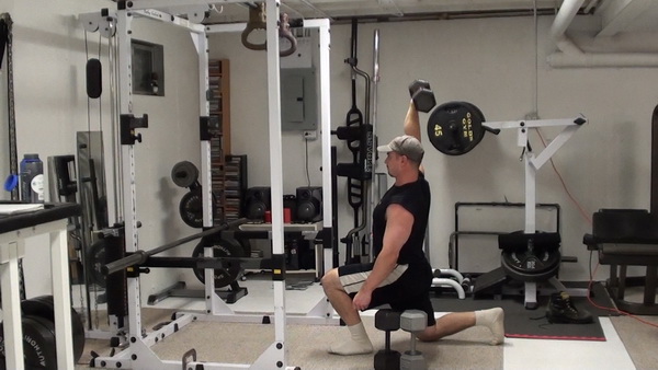 One Arm Overhead Dumbbell Split Squats